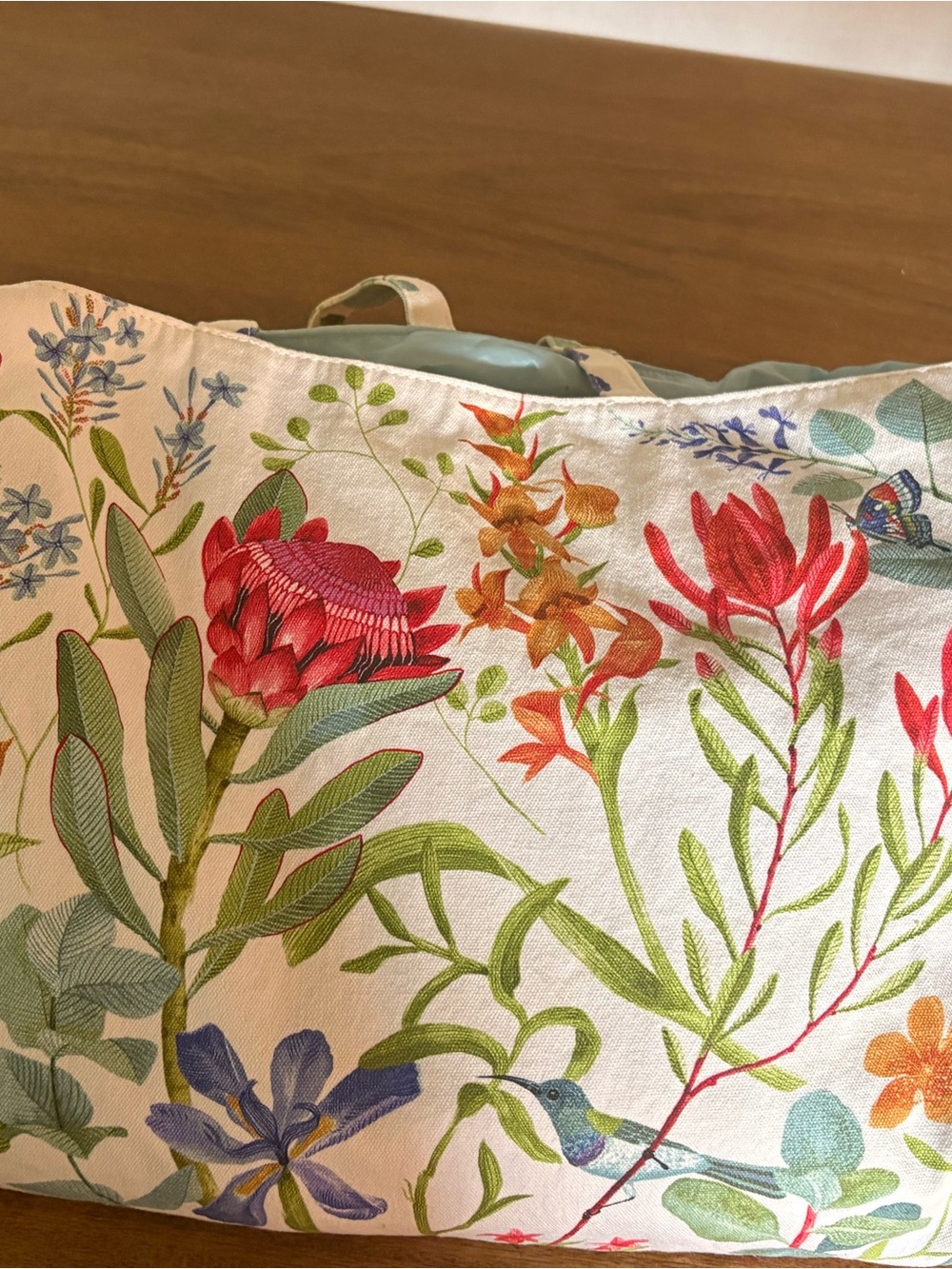 Eastland Light Blue Floral-Trim Canvas Tote
